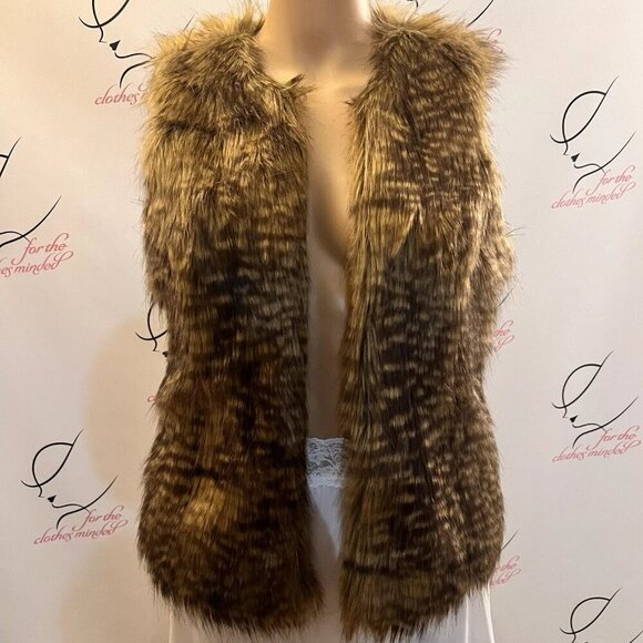 Mossimo. Size Small. Acrylic/poly Faux Fur Print Lined Vest. Open Front. GB - Picture 1 of 7
